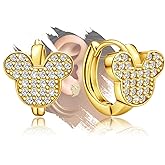 Mouse Earrings Cute Hoop Earrings for Girls Teens Women - Sterling Silver Hypoallergenic Cubic Zirconia Loop Earring Dainty Lovely Jewelry Adorable Gifts for Christmas Birthday Daughter Niece