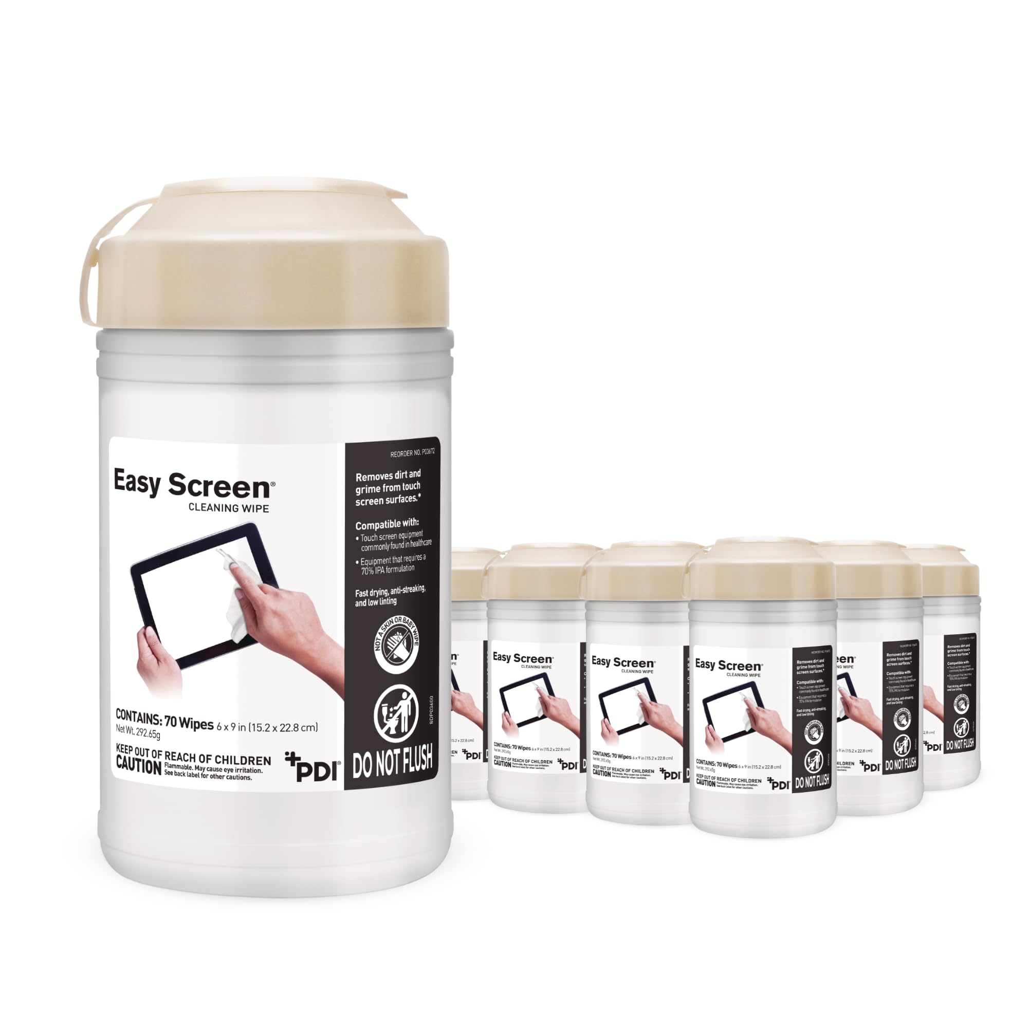 Easy Screen Cleaning Wipes, Canister – Streak-Free, Anti-Smudge Wipes for Electronics, TVs, Laptops, Tablets, Smartphones – 70 Large 6" x 9" Wipes Each, 12 Canisters per Case Image