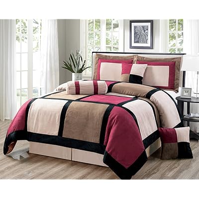 Buy Grand Linen Oversize Burgundy Brown Black Comforter Set Micro Suede Patchwork Bed In A Bag California Cal King Size Bedding Online In Indonesia B01lwed6l5