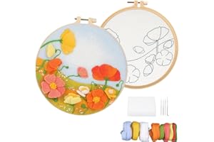 Wonafa DIY Wool Needle Felt Starter Kit, Beginner Needle Felt Kit with Wool Felt Bag, Felts Needles, Photo Frame, Foam Mat, Felts Cloth and Instructions for Home Decor, Art Crafts (K4)