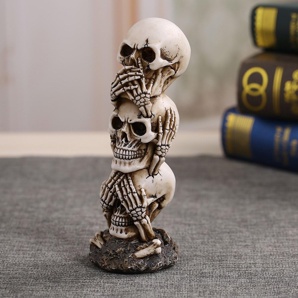 BESTOYARD Hear-no, See-no, Speak-no Evil Skull Statue Sculpture Figure Skeleton, Light Yellow, 19 x 6 x 6cm - Image 5