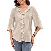 Neineiwu Womens Dressy Casual Blouse Trendy Ruffle V Neck 3/4 Sleeve Business Work Shirt Summer 2026 Office Tunic Tops