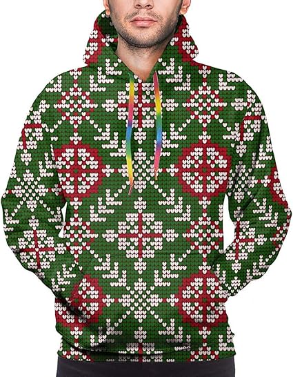 Amazon メンズ 長袖 パーカーフードポケット付き 通勤 通学 伝統的なクリスマス編み物柄 プルオーバー パーカー トレーニングウェアト春服 秋服 冬服 防寒 おしゃれ 軽い ヒップホップ風 大きいサイズ 男女兼用 トレーナー パーカー 通販
