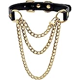 EverGlimp Handmade Black Vegan Leather Choker Collar For Women, Adjustable Triple-Layer Slip Chain Necklace