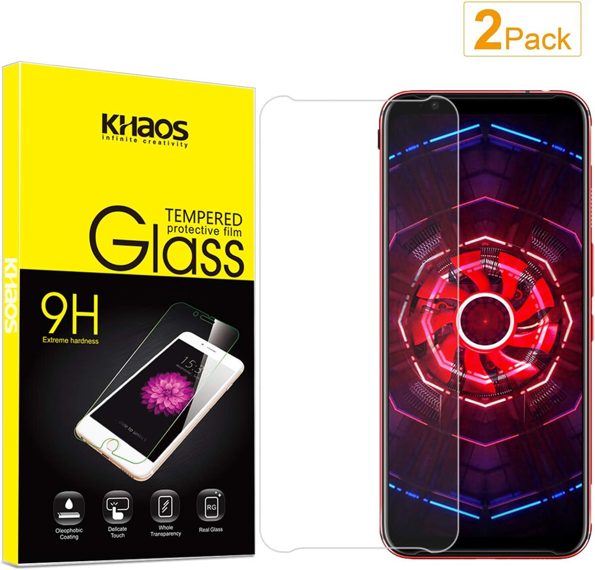 [2 Pack] Khaos Screen Protector for ZTE Nubia Red Magic 3s, Anti Scratch, Bubble Free Tempered Glass Screen Protector