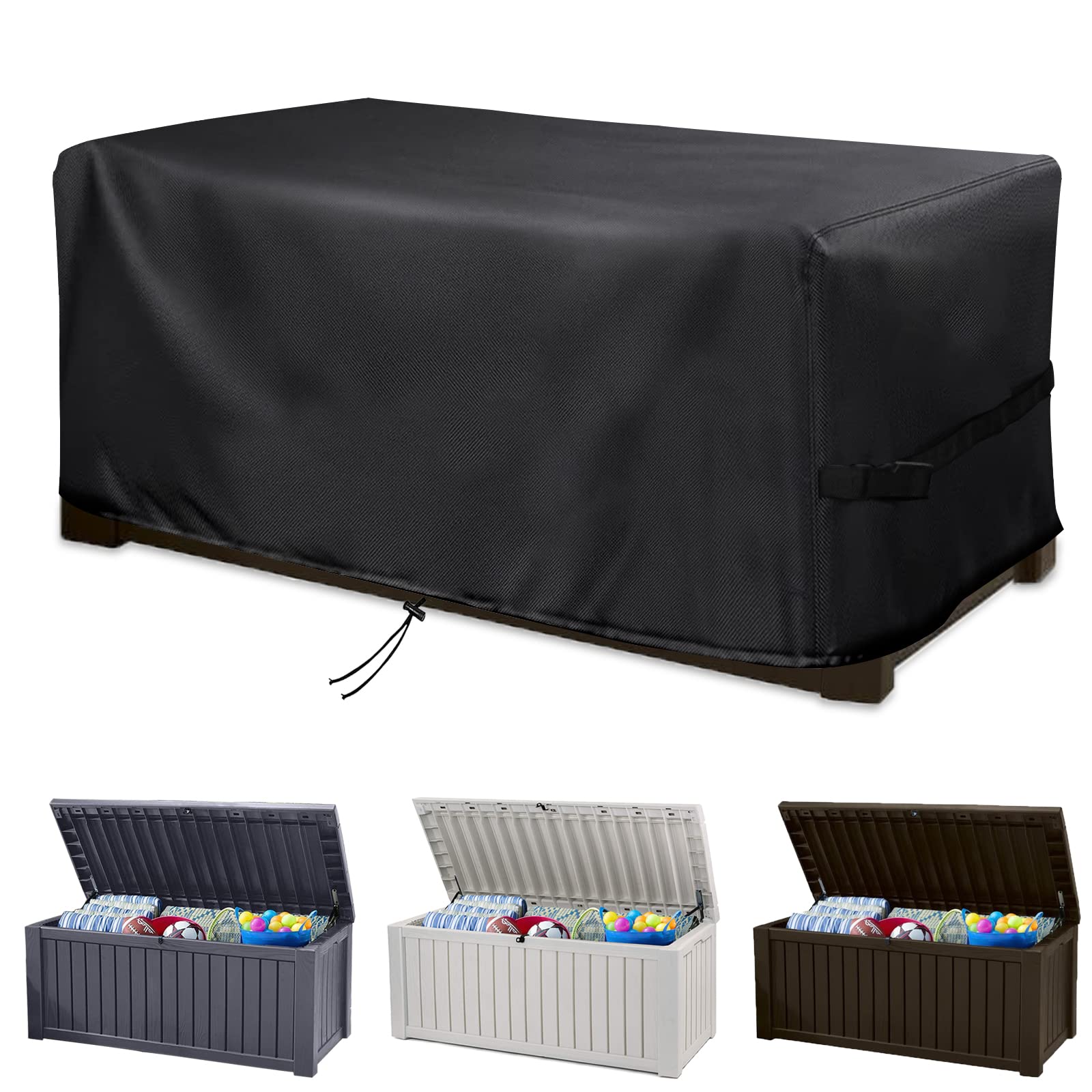 MRWiZMS Cover for Garden Storage Box, Garden Storage Cover, for Outdoor Deck Boxes and Storage Boxes, 420D Heavy Duty Oxford Cloth Waterproof, UV Resistant, Wind and Snow Resistant (158x75x65cm)