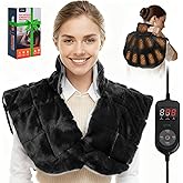 Weighted Heating Pad for Neck and Shoulders and Back,30s Fast Heating for Pain Relief, Ergonomic Heated Wrap, 160℉ Max Temp 8 Heat & 16 Auto-Off Timers,Memory Function,Birthday Gifts for Women,Black