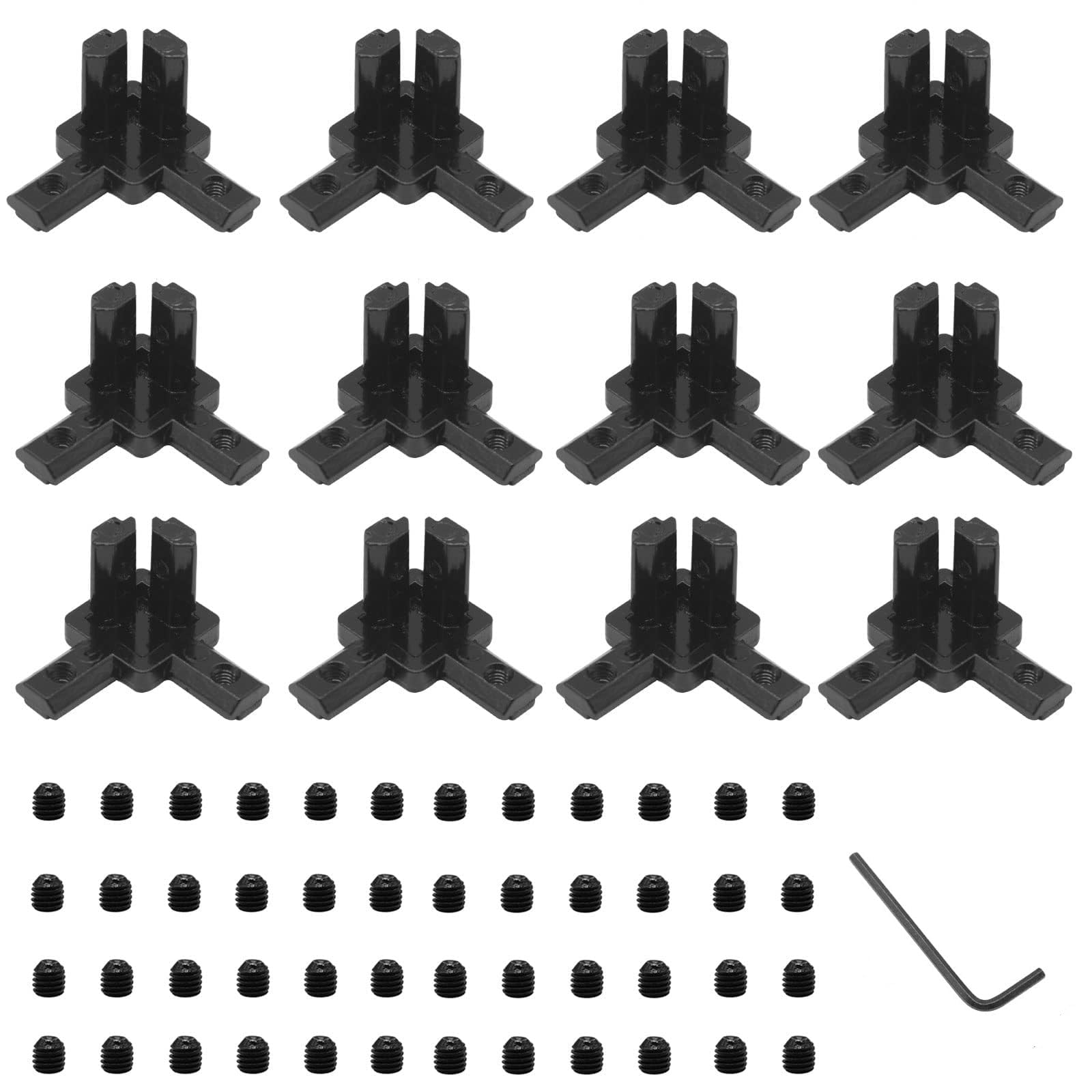 iMetrx Black 12Pcs 2020 3 Way Corner Brackets Connector Set with 48Pcs M4 Screw and 1Pc M2 Wrench for 2020 Series Aluminum Extrusion Profile