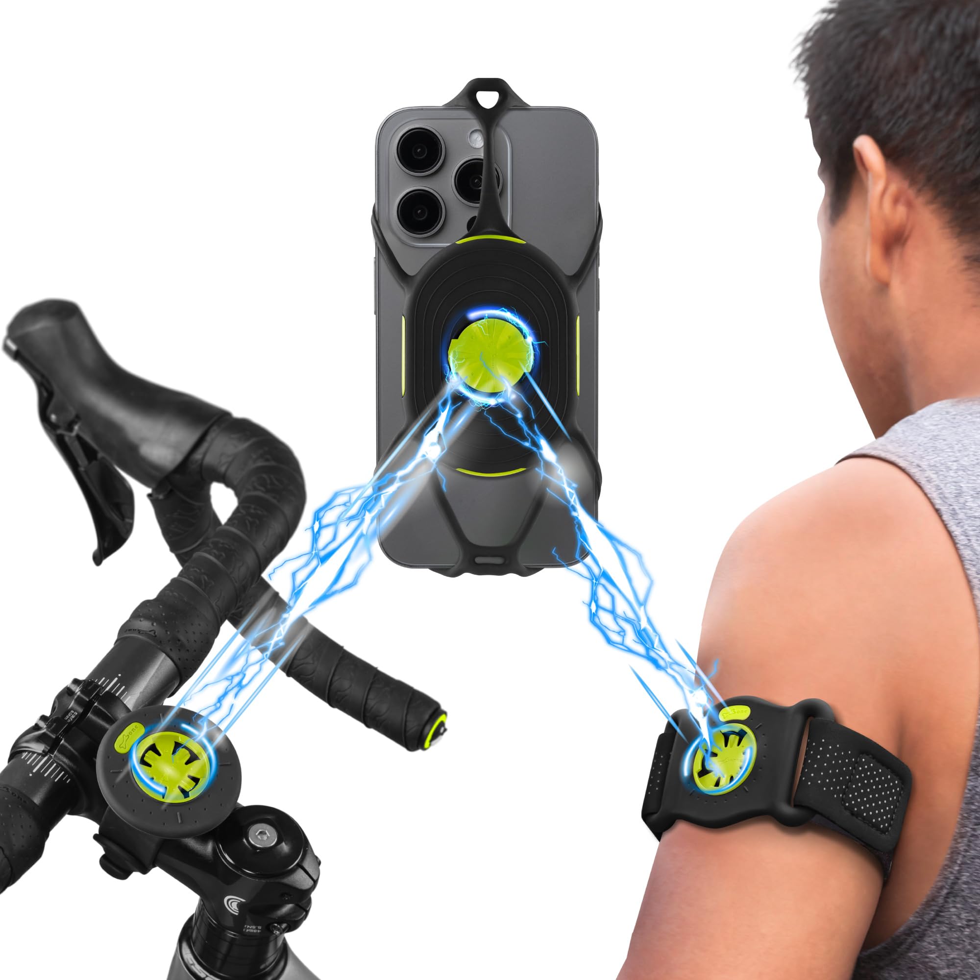 Bone Run and Bike Tie Connect Kit 2 Magnetic, 360° Rotatable Quick Release 2 in 1 Cell Phone Holder for Jogging Cycling, Universal Sports Armband Bike Computer Mount for Smartphone 4.7-7.2 Inch