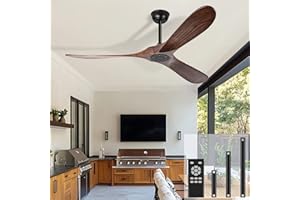 heimo 52 Inch Ceiling Fan No Light, Wood Indoor Outdoor Ceiling Fans Without Lights for Patios Bedroom Living Room Modern Propeller Exterior 3 Blade Wooden Fan with Remote Control(Walnut)