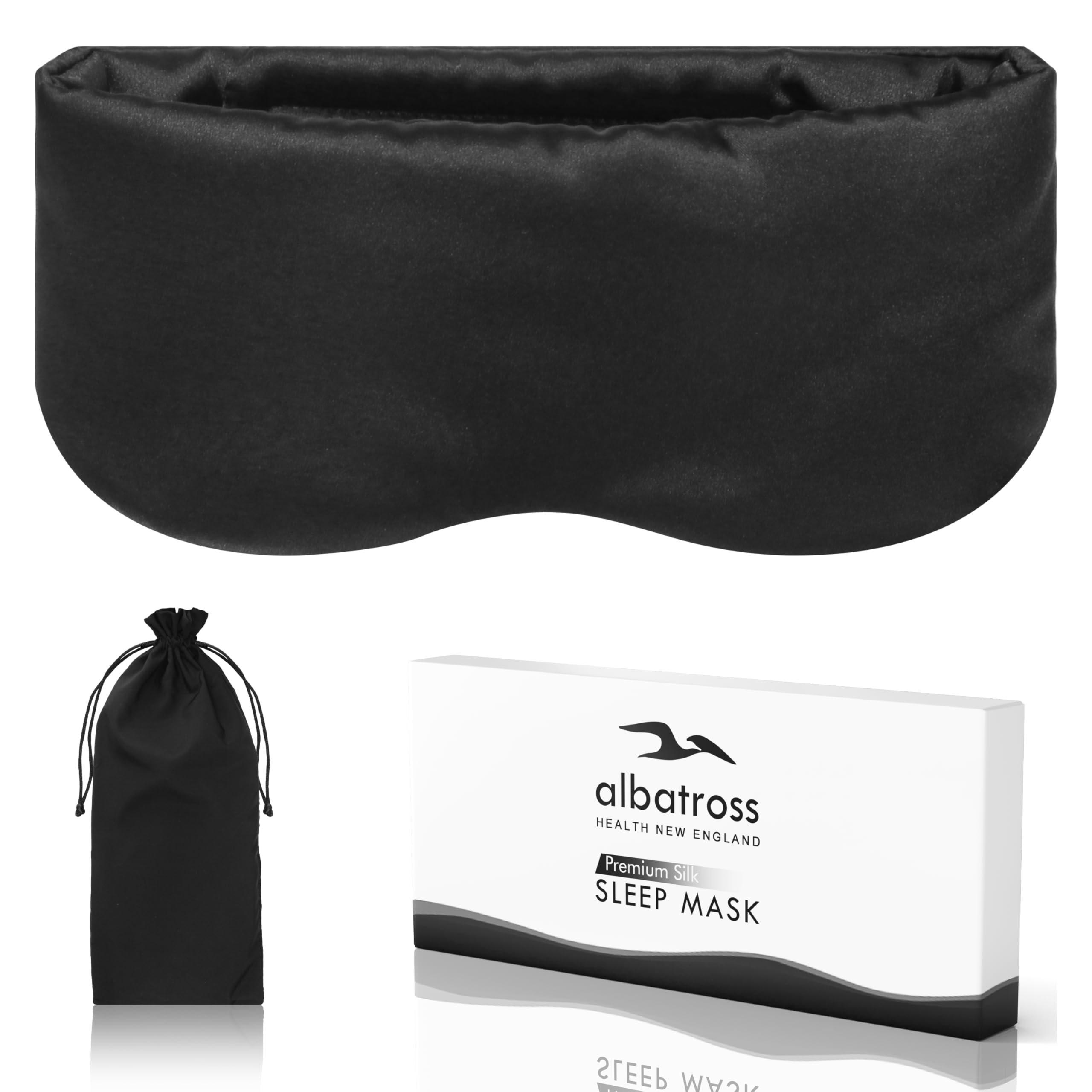 Photo 1 of Full Cover Silk Sleep Mask for Men and Women, Face-Hugging Padded Eye Cover for Sleeping with Adjustable Band, Breathable & Soft for Sleeping, Yoga, Traveling (Black)