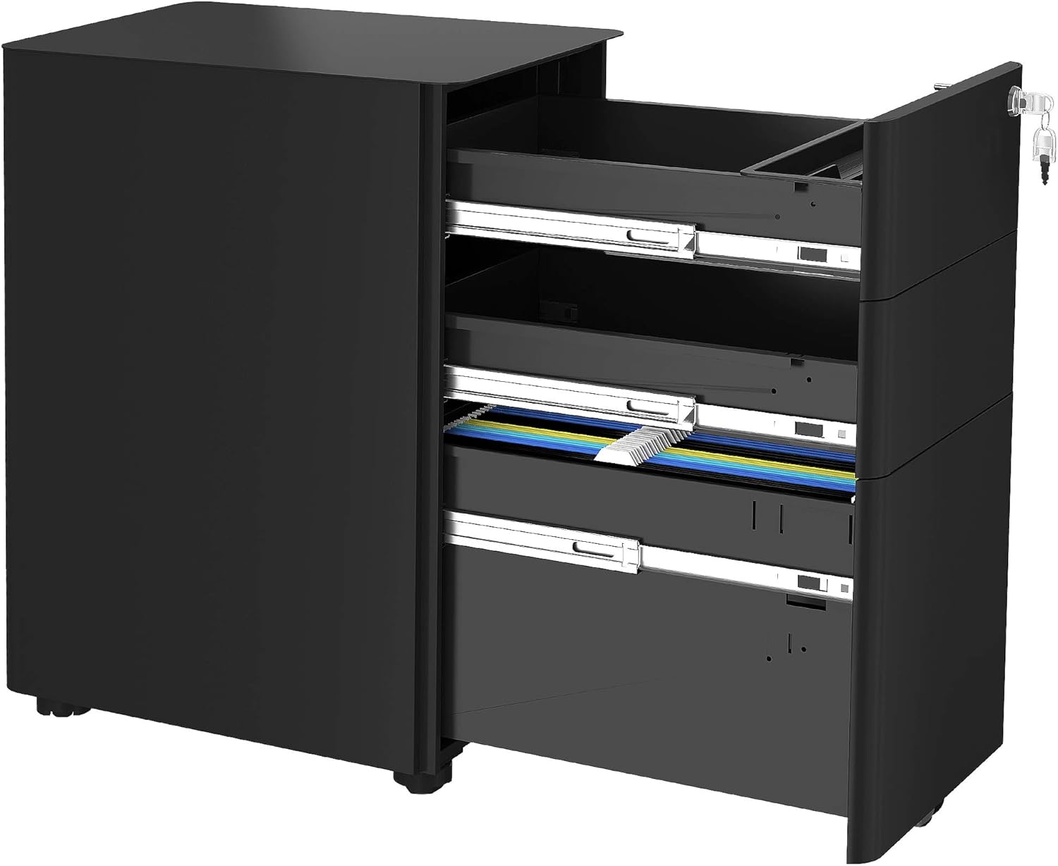 YITAHOME 3-Drawer Metal Filing Cabinet Office Drawers with Keys, Compact Slim Portable File Cabinet, Pre-Built Office Storage Cabinet for A4/Letter/Legal (Black): Furniture & Decor