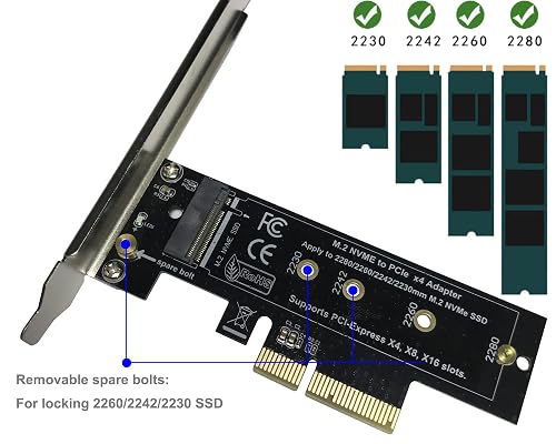 M.2 NVMe To PCIe Adapter Card - Supports 2230, 2242, 2260, 2280 SSDs