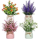 4pcs Artificial Pot Flowers Small Fake Plants with Pot Mini Potted Plants for House Office Tabletop Decoration