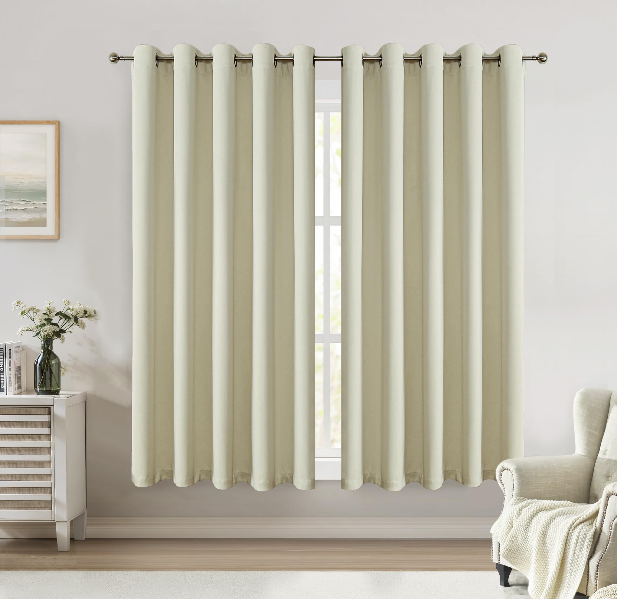 Bujasso Natural 90% Blackout Curtains Triple Layer Thermal Insulated Window Panels 72 inches Long for Living Room Bedroom Understated luxury Natural Draps Grommet Top 2 Panels 65" Wx72 L