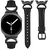 Minyee Leather Band Compatible with Samsung Galaxy Watch 8 40mm 44mm/ 8 Classic 46mm Bands, No Gap One-Click Slim Thin Dressy Leather Strap with C-Shape Metal Buckle Women, NOT for Other Models