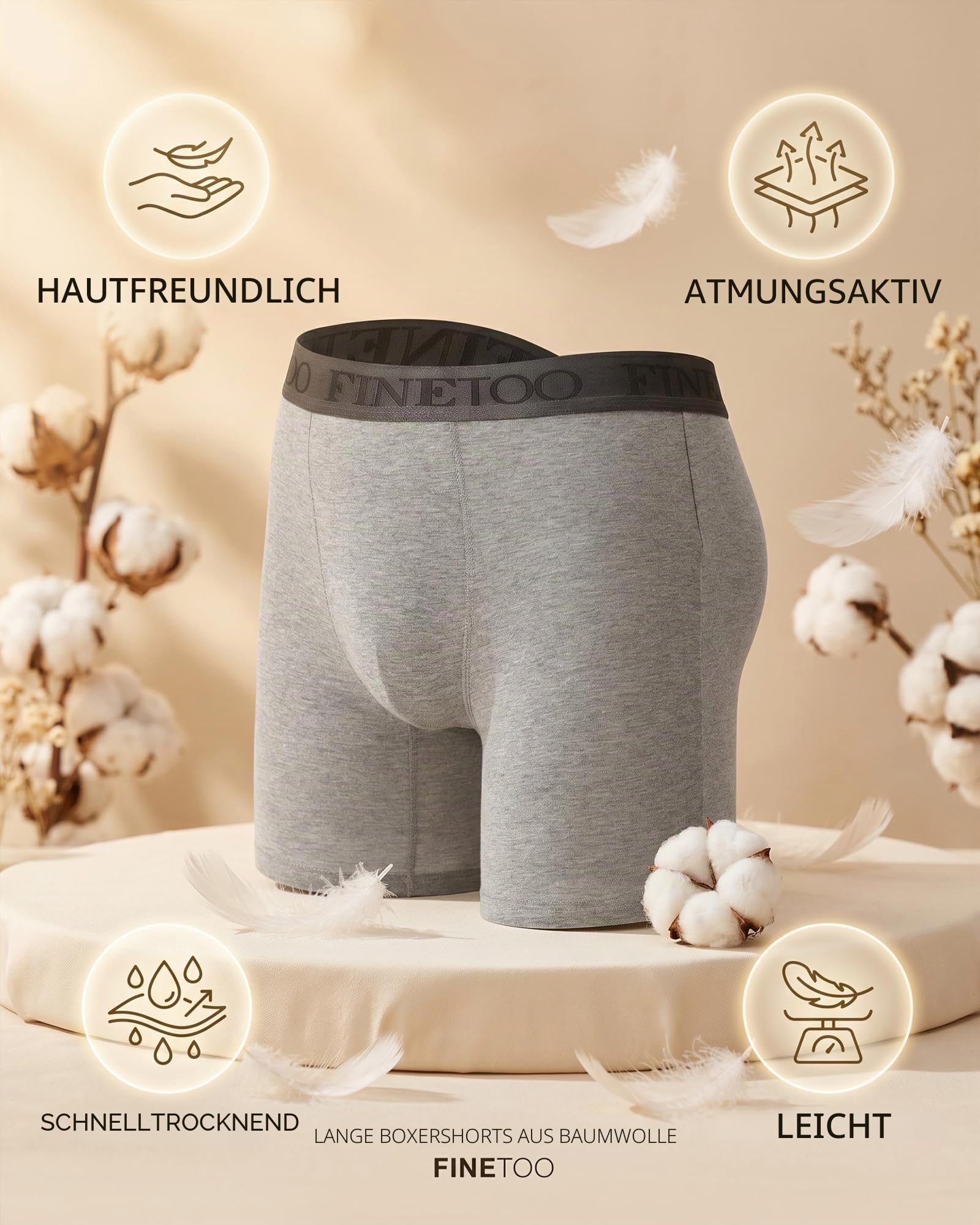 FINETOO 3er Pack Lang Boxershorts Herren Baumwolle Unterhosen Männer Unterwäsche Men Shorts Mutipack Ohne Kratzenden Zettel Retroshorts Boxer mit Elastischem Bund für Alltag Schwarz Underwear S-3XL 6