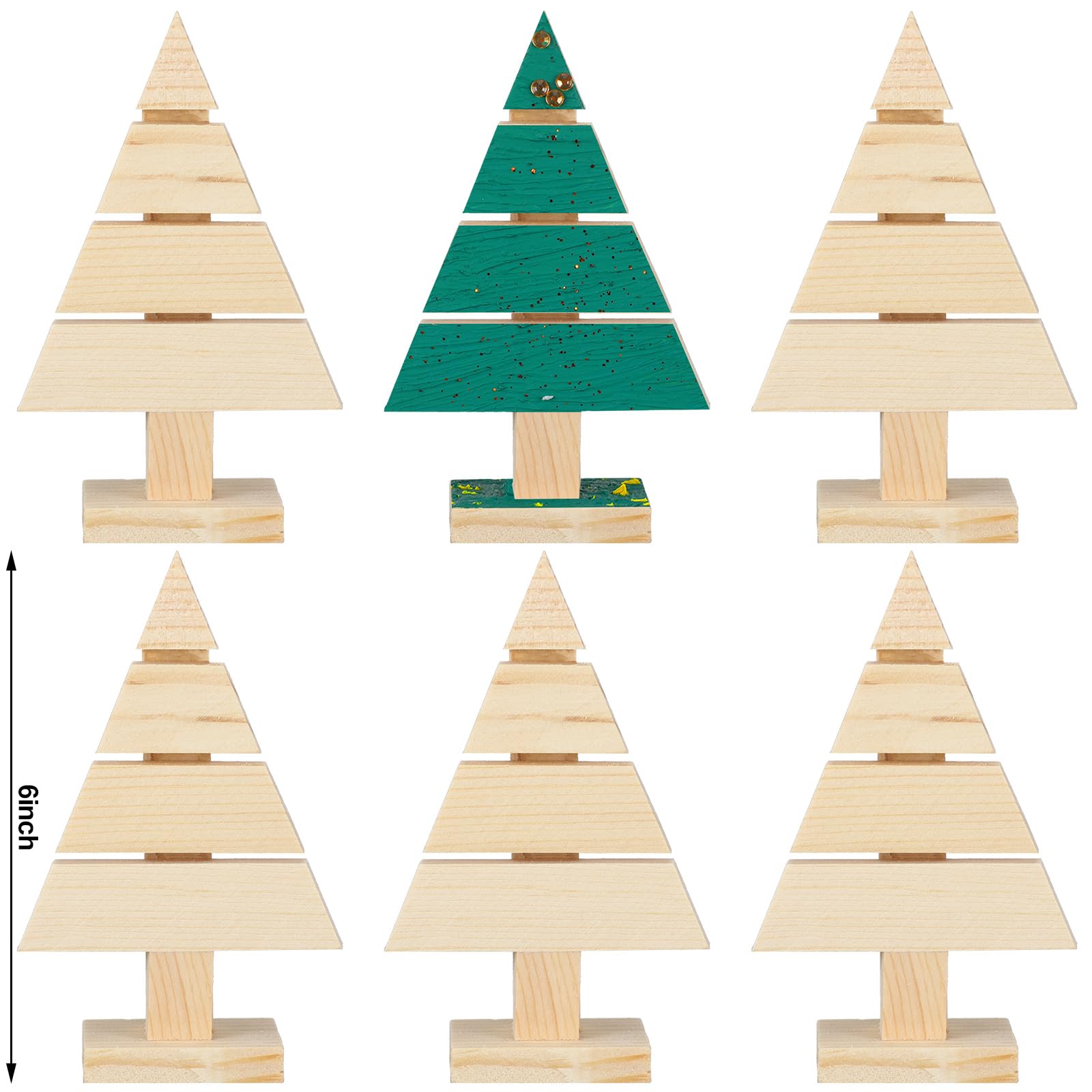Geetery 6 Pcs Christmas Standing Wood Pallet Christmas Tree Unfinished