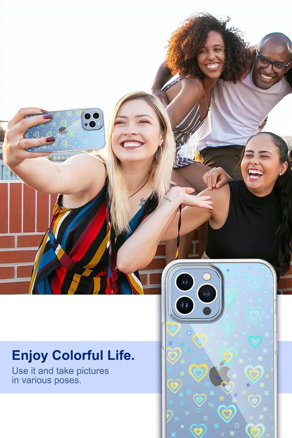 Jusy Compatible with iPhone 15 Pro Case, Holographic Love Heart Iridescent Clear Kawaii Phone Case, for Women Aesthetic Laser Bling Rainbow Cute iPhone Cover, Holo Reflective Case