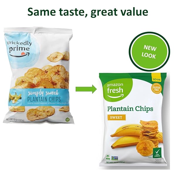 AMAZON FRESH, SWEET PLANTAIN CHIPS, 10 OZ (PACK OF 4) (PREVIOUSLY WICKEDLY PRIME, PACKAGING MAY VARY)