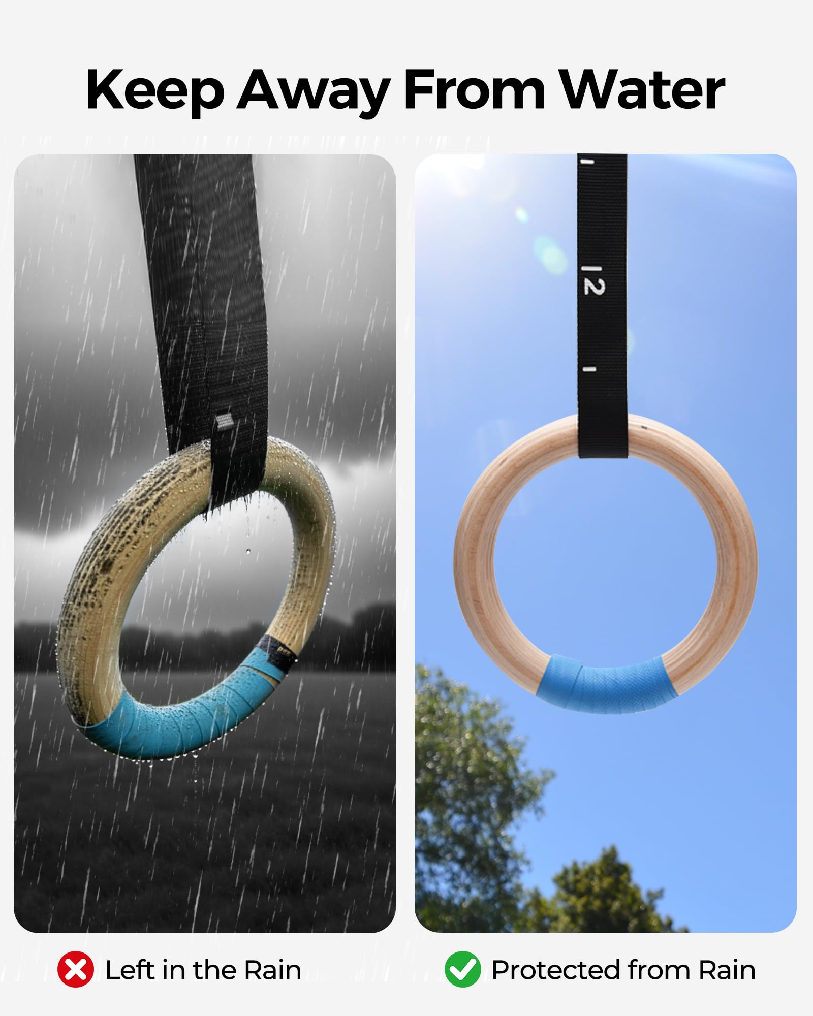 PACEARTH Gymnastics Rings Wooden Olympic Rings 1500/1000lbs with Adjustable Cam Buckle 14.76ft/9ft Long Straps with Scale Non-Slip Gym Rings for Home Gym Full Body Workout