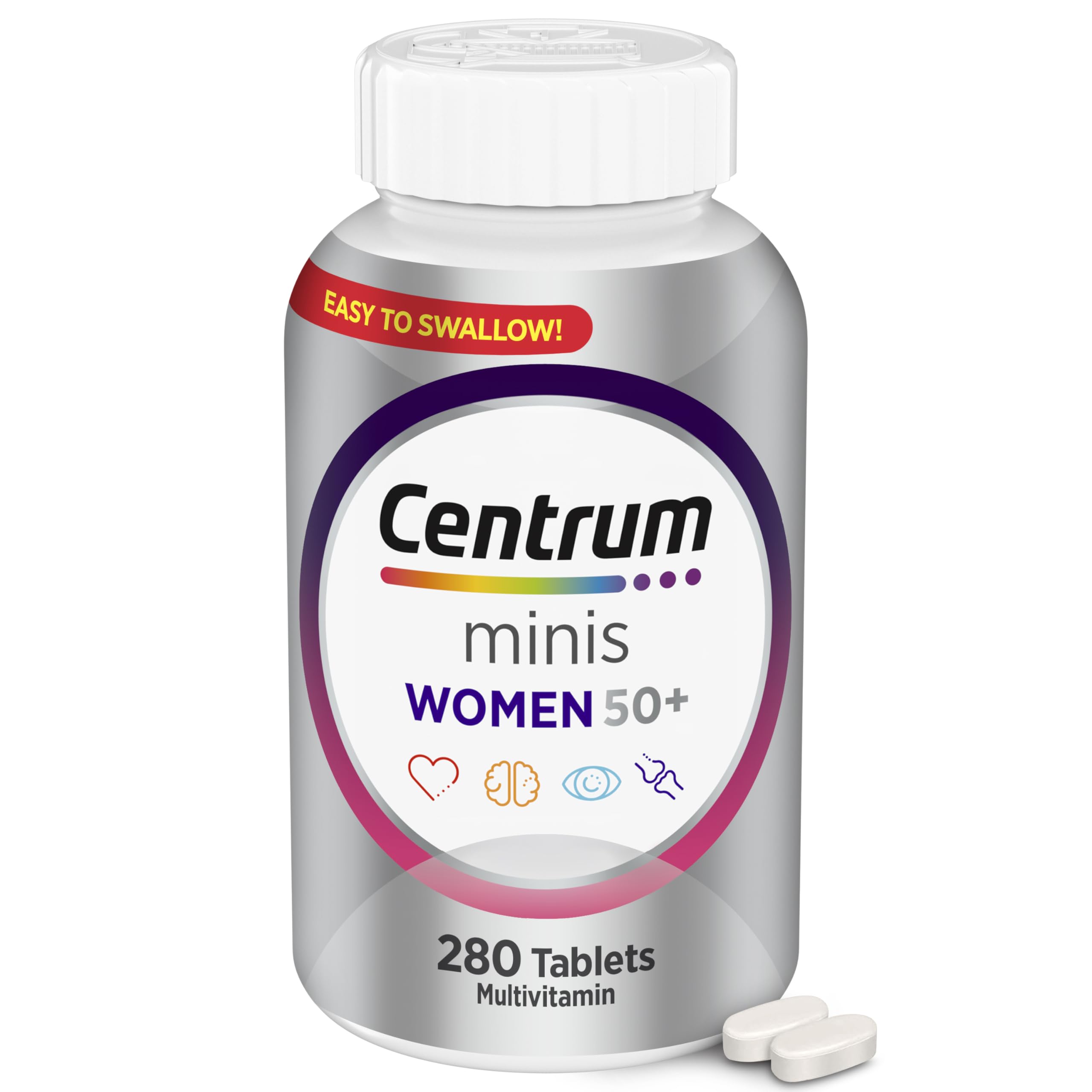 Centrum Minis Silver Women's Multivitamin for Women 50 Plus, Multimineral Supplement with Vitamin D3, B Vitamins, Non-GMO Ingredients, Supports Memory and Cognition in Older Adults - 280 Ct