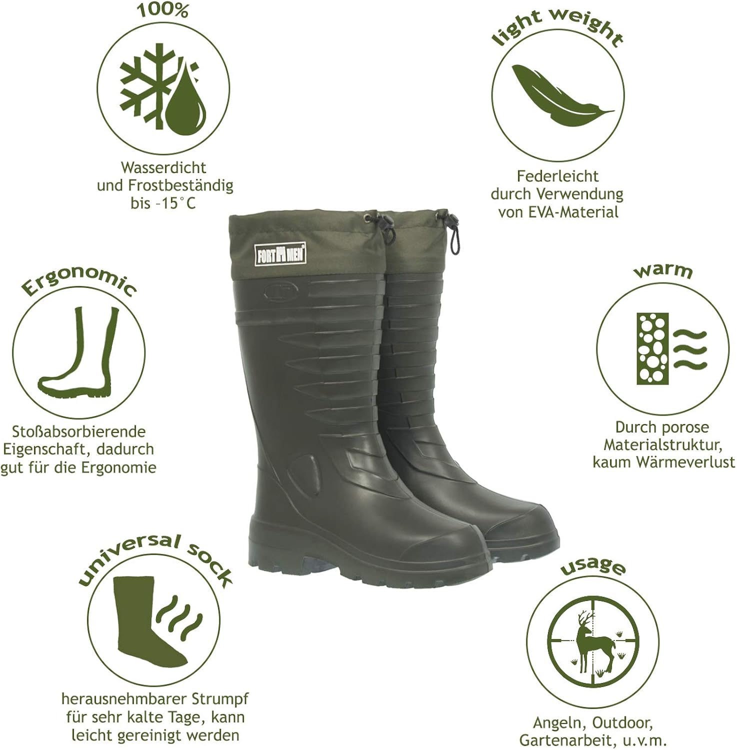 Scarpe FortMen Stivali termici da pescatore da uomo in gomma foderati  termici e termici da uomo invernali Eva caldi 42-47 urban-earth.co.uk
