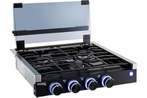 RecPro RV Built In Gas Cooktop Stainless Steel | 3 Burners | RV Cooktop Stove | 6,500 and 8,000 BTU Burners | Cover Included 