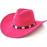 Lanzom Women Men Felt Wide Brim Western Cowboy Hats Belt Buckle Panama Hat