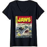 Women's Jaws Pulp Attack Comic Cover V-Neck T-Shirt