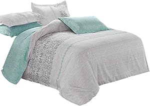 Wake In Cloud - Gray Duvet Cover Set, Reversible with Grey Teal Turquoise, Soft Microfiber Bedding with Zipper Closure (3pcs, King Size)