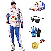 Powzaty Men Race Car Driver Costume Adult Racing Jacket Outfits Halloween Racing Jumpsuit with Hat Sunglasses Gloves
