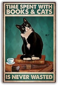 Cute Cat Tin Sign Retro Metal Sign Wall Art Decor, Public Sign, Decoration Sign for Home Dorm Hotel Bathroom Idea Gifts for Women Men Friends 8