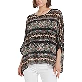 Women's Loose Alicia Floral Print Chiffon Blouse Batwing Blouses Bohemian Flowy Tops Top T-Shirt