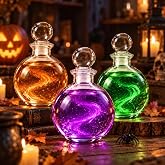 3 Pcs Halloween Glass Potion Bottles with Glass Stopper, Stylish | 8.5 oz Clear Round Spherical Jars, Halloween Decor for Sand Art, Candy, Wish Messages, Wedding Party Favor, DIY Crafts & Gift