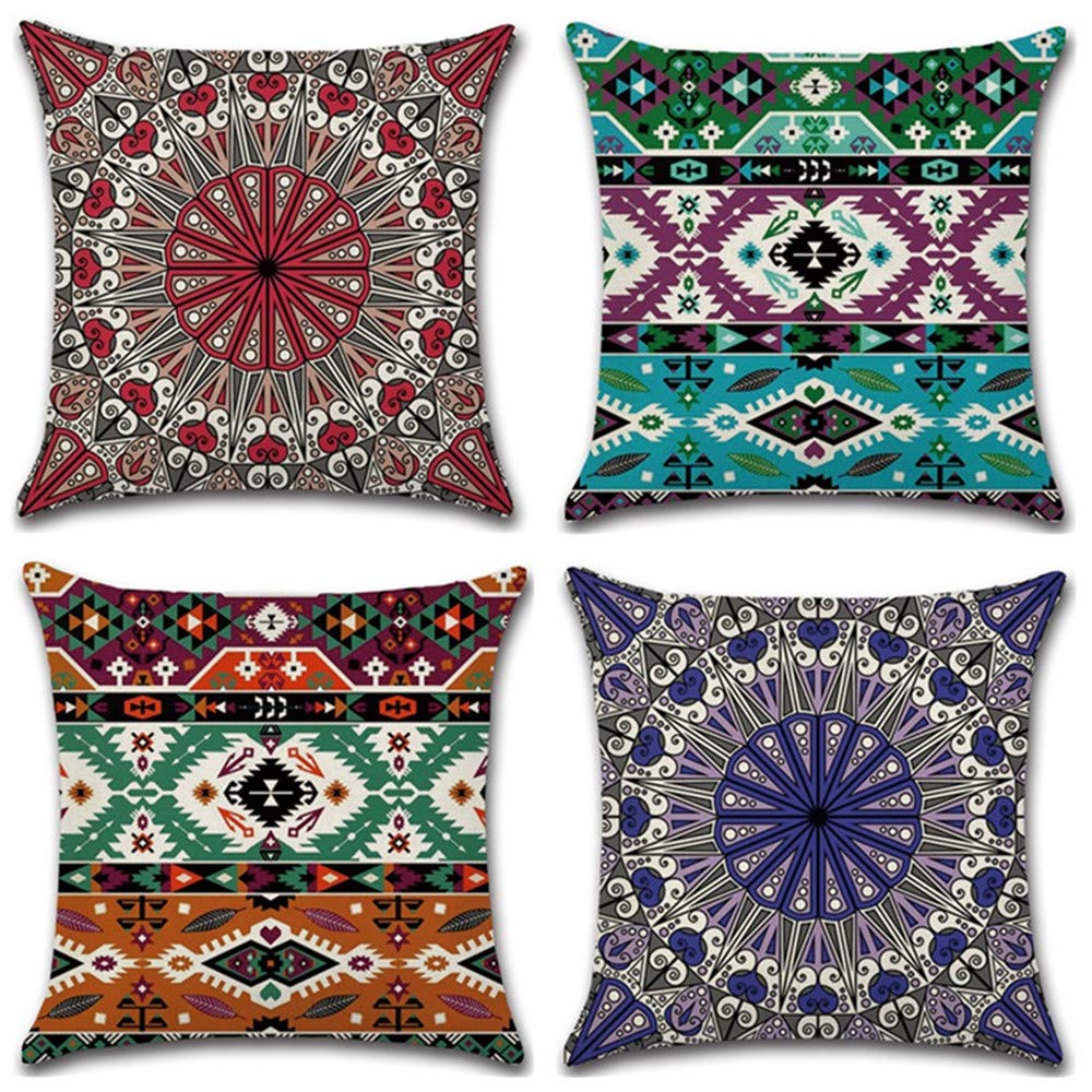 CLVEDU 4Pack Pillow Covers Bohemian Mandala Cushion Covers Throw Pillow Case Colorful Printed Throw Pillow Covers, Pillow Case Cushion for Home Couch Sofa Decorative, Gifts 45x45cm (Style13) — image 1