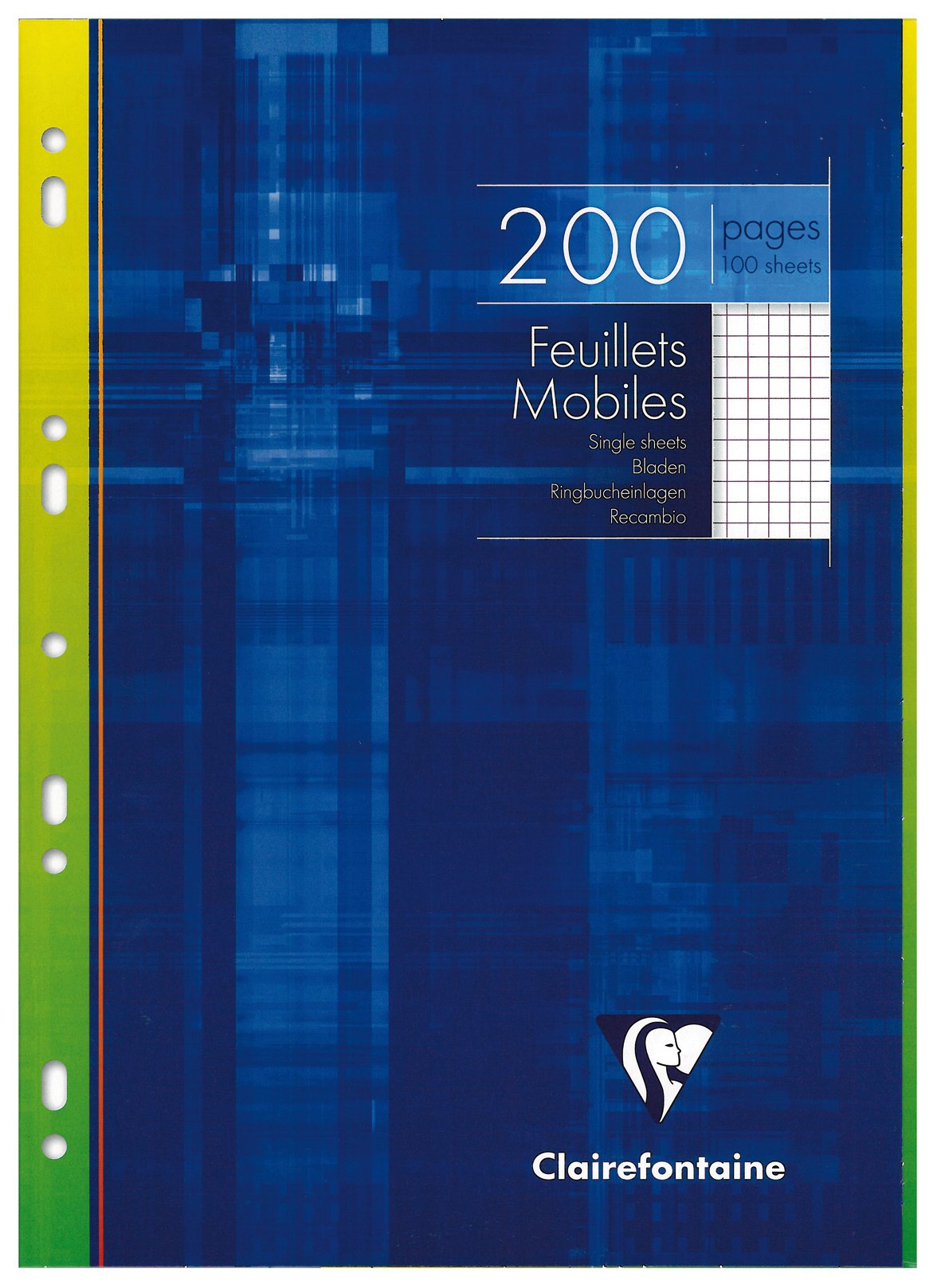 Clairefontaine 1752C - One Pack of Perforated Single Sheets - Dimensions: A4 21x29.7 cm - 200 Small Squares Pages - White Paper 90 g - Reusable Wallet