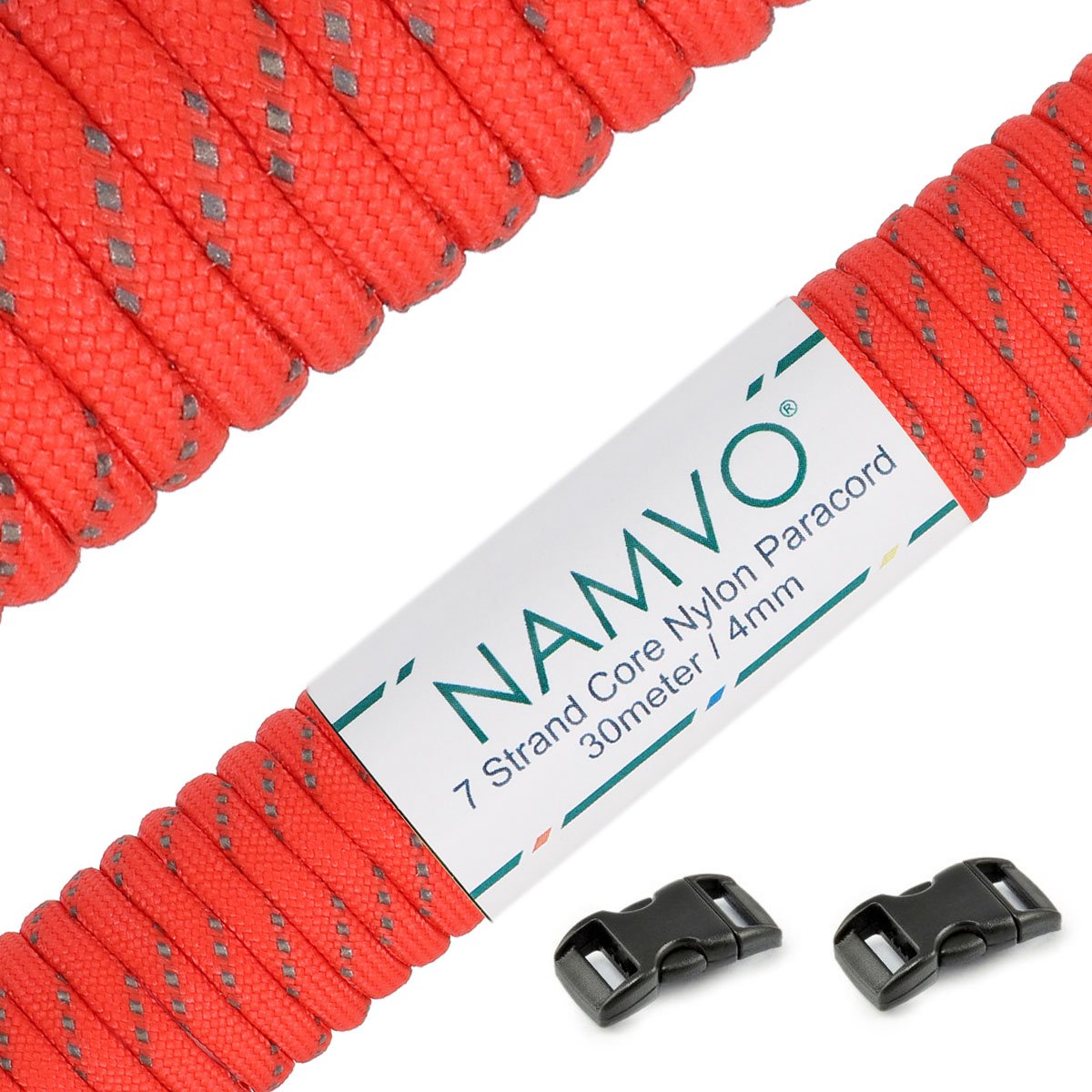 Namvo Orange Reflective 550 Paracord Mil Spec Type III 7 strand parachute cord 100ft / 30 Meters