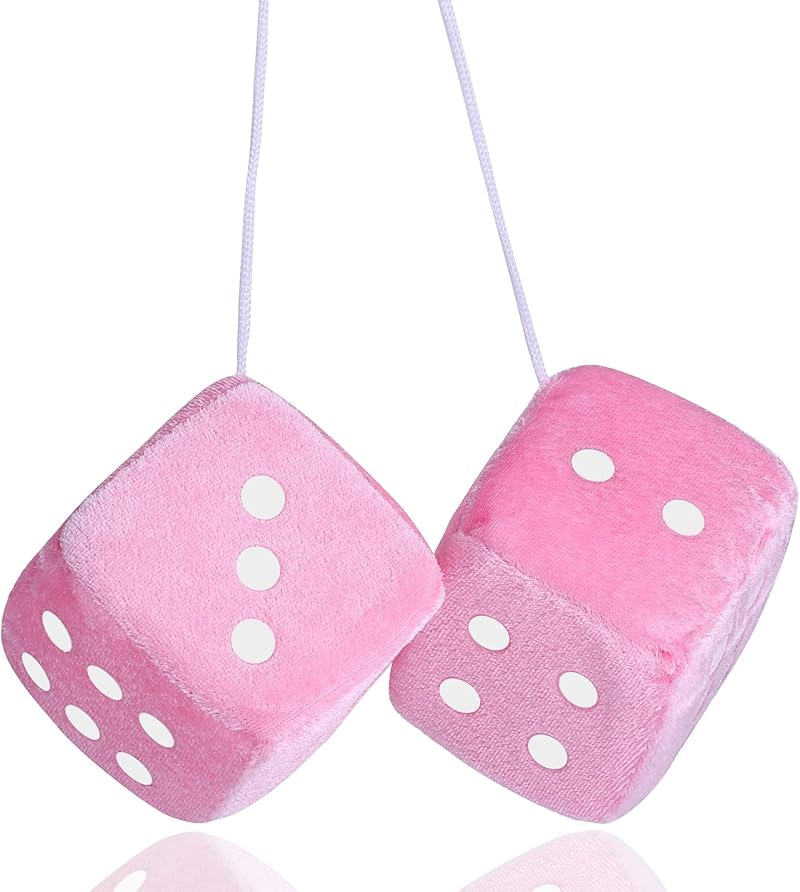DIVINA VITAE Pink Fuzzy Dice for Rear View Mirror 2.75in Pair Car Ornament
