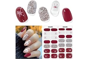 DUKASOU Semi Cured Gel Nail Strips, 28 Pcs Christmas Snowflake Gel Nails Stickers for Women with Any UV Lamp, Long Lasting Nail Wraps at Home DIY Nails Art