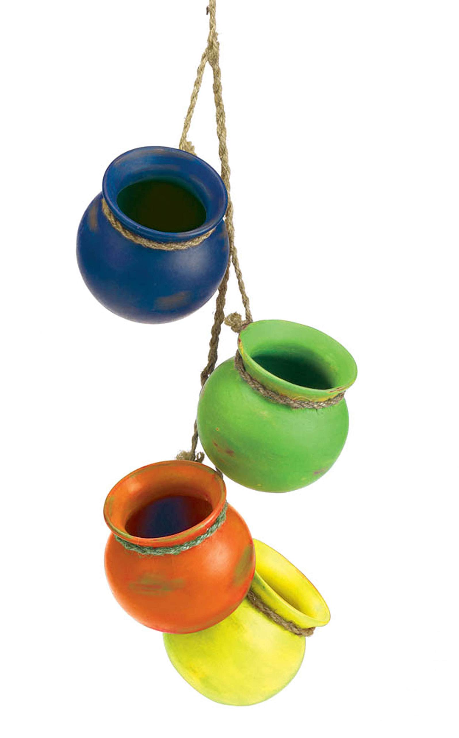 Photo 1 of Zingz & Thingz Color Terracotta Planter Collection 4-Piece Dangling Hanging Mini Pots, 3.75x3.75x23, Fiesta Bright Colors