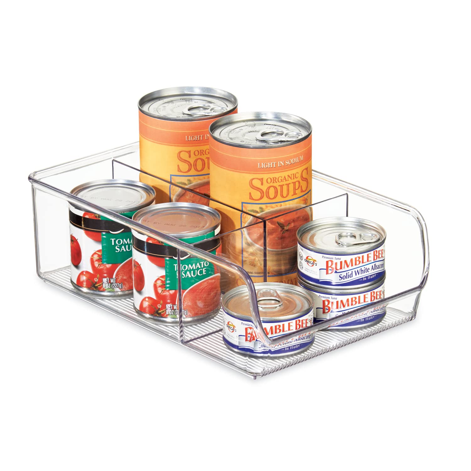 iDesign Storage Box with 3 Compartments, Large Plastic Kitchen Organiser for Fridge and Pantry, Fridge Storage Bin for Food, Drinks and Condiments, Clear