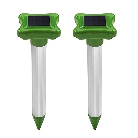 Gardigo Solar Maulwurfabwehr 2er Set, Maulwurfschreck, Maulwurfbekämpfung, Wühlmausschreck, mit Alu-Stab und IP56, 700 m² Wüh