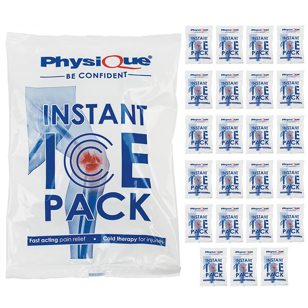 PHYSIQUE Instant Ice Packs (20cm x 14cm) - Pack of 24, Fast Acting Cold Therapy Compression Pack for Injuries, First Aid, Sports Injuries - Disposable Ice Packs, Instant Pain Relief