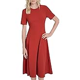 DKNY Womens Short Sleeve Jewel Neck Scuba Crepe Flounce Hem Midi Dress