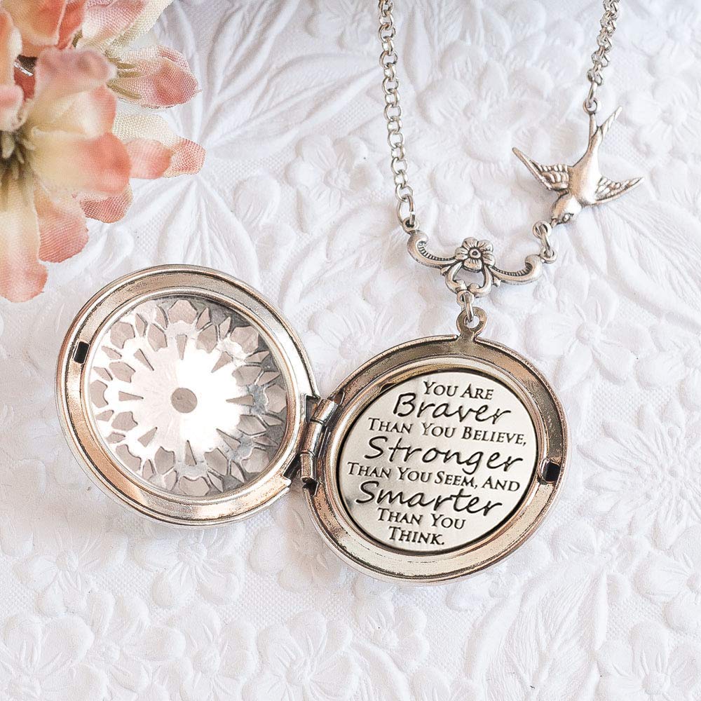 Amazon Com You Are Braver Than You Believe Courage Necklace Pooh Quote Necklace Encouragement Gift Cancer Survivor Gift And Silver Locket Handmade