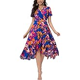 ORQUWEH Women's Maxi Dress, Boho Beach Long Dress, Women's Casual Dresses 2025 Summer V-Neck Split Ruffle Short Sleeve