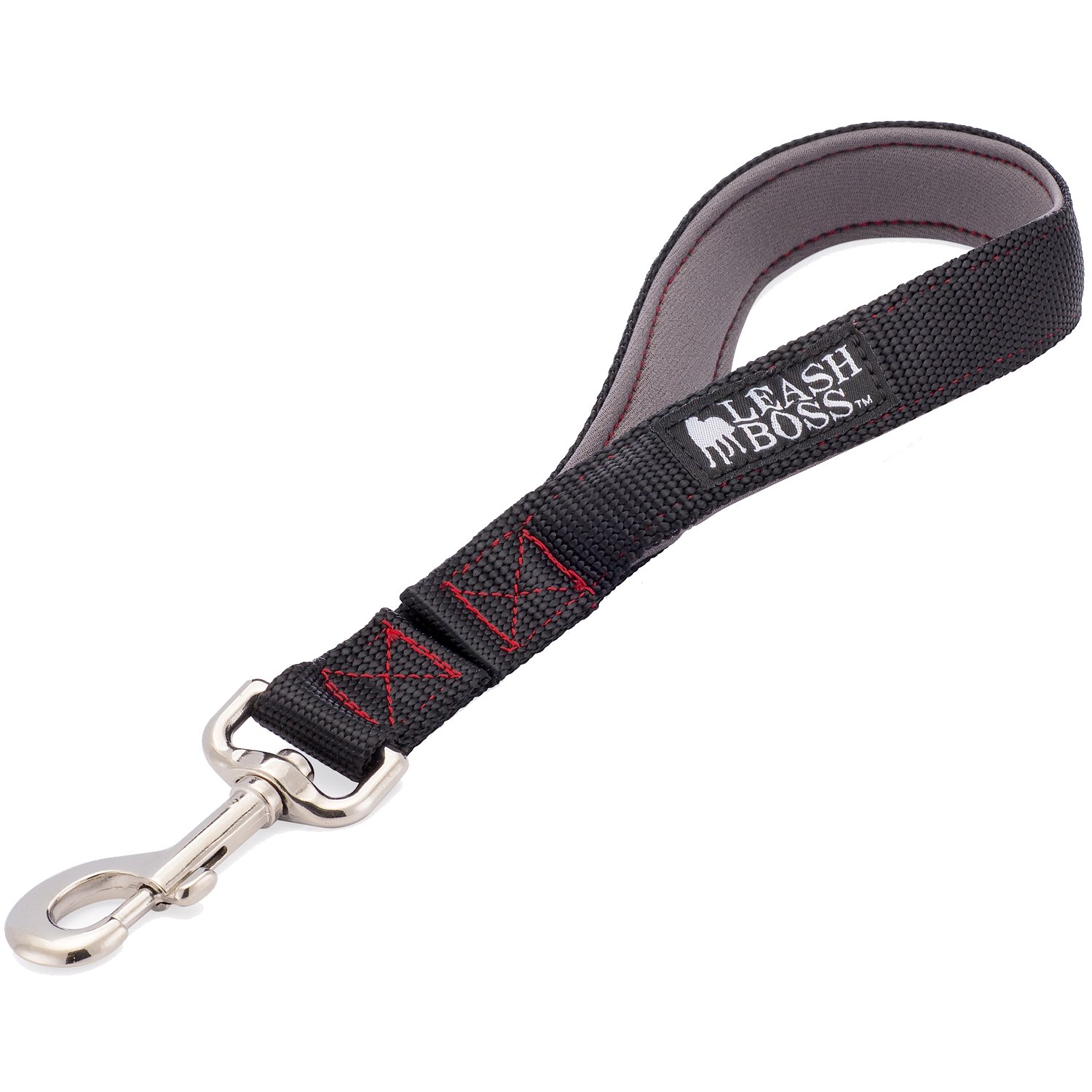 Leash Boss Short Dog Leash with Padded Handle - 12, 18, and 24 Inch Leads for Large Dogs - 1 Inch Nylon (12 in, Black/Red/Gray)