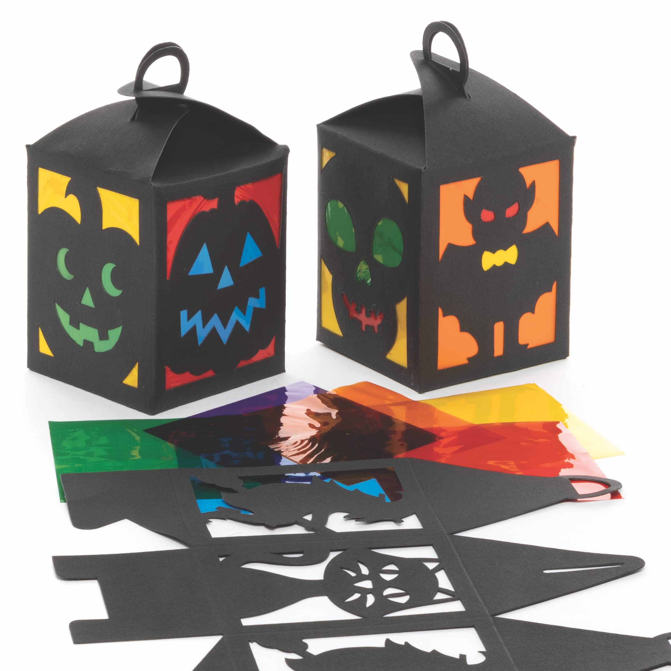 Baker Ross FE767 Halloween Lantern - Pack of 4, Paper Arts and Crafts for Kids, Stained Glass Kits for Children