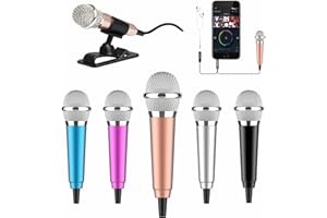 Wootrip Mini Microphone, Karaoke Tiny Microphone for Voice Recording Interview, Portable Small Singing Mic 3.5mm Plug with Stand Suitable for Android Phone,iPhone,iPad, Laptop (Rose Gold)